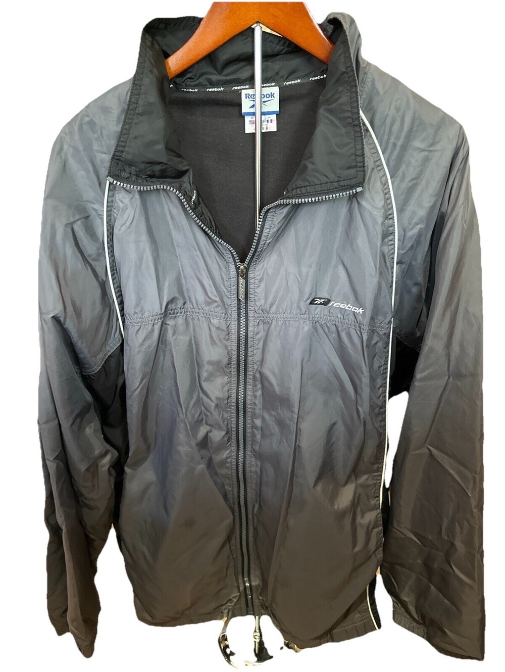 VTG Y2K Reebok Windbreaker Jacket Mens XL Black Lightweight Athletic